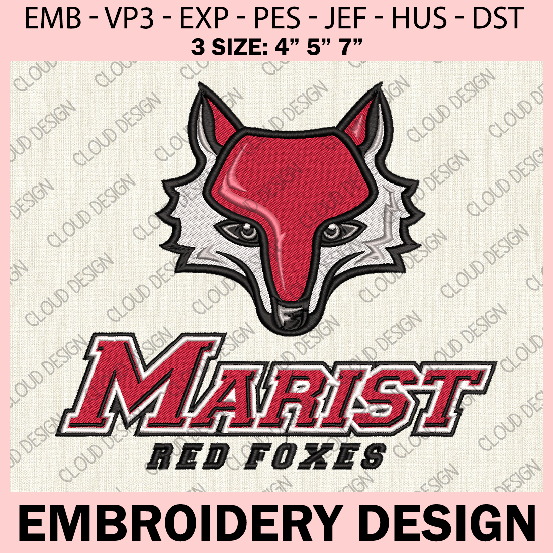 Marist Red Foxes Logo Embroidery Design, Marist Red Foxes NC - Inspire