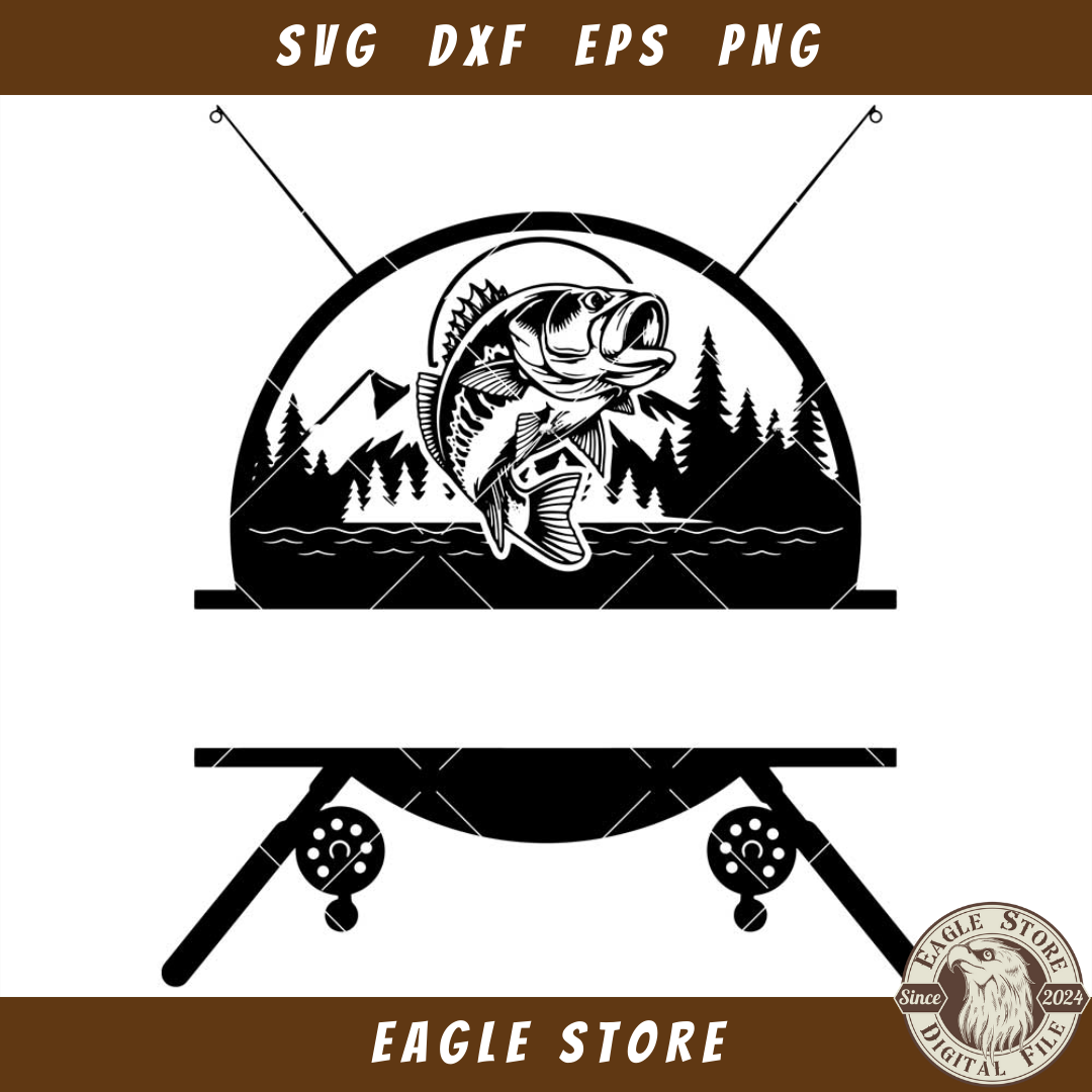 Bass Fishing Name Svg, Bass Fishing Monogram Svg, Bass Svg Inspire Uplift