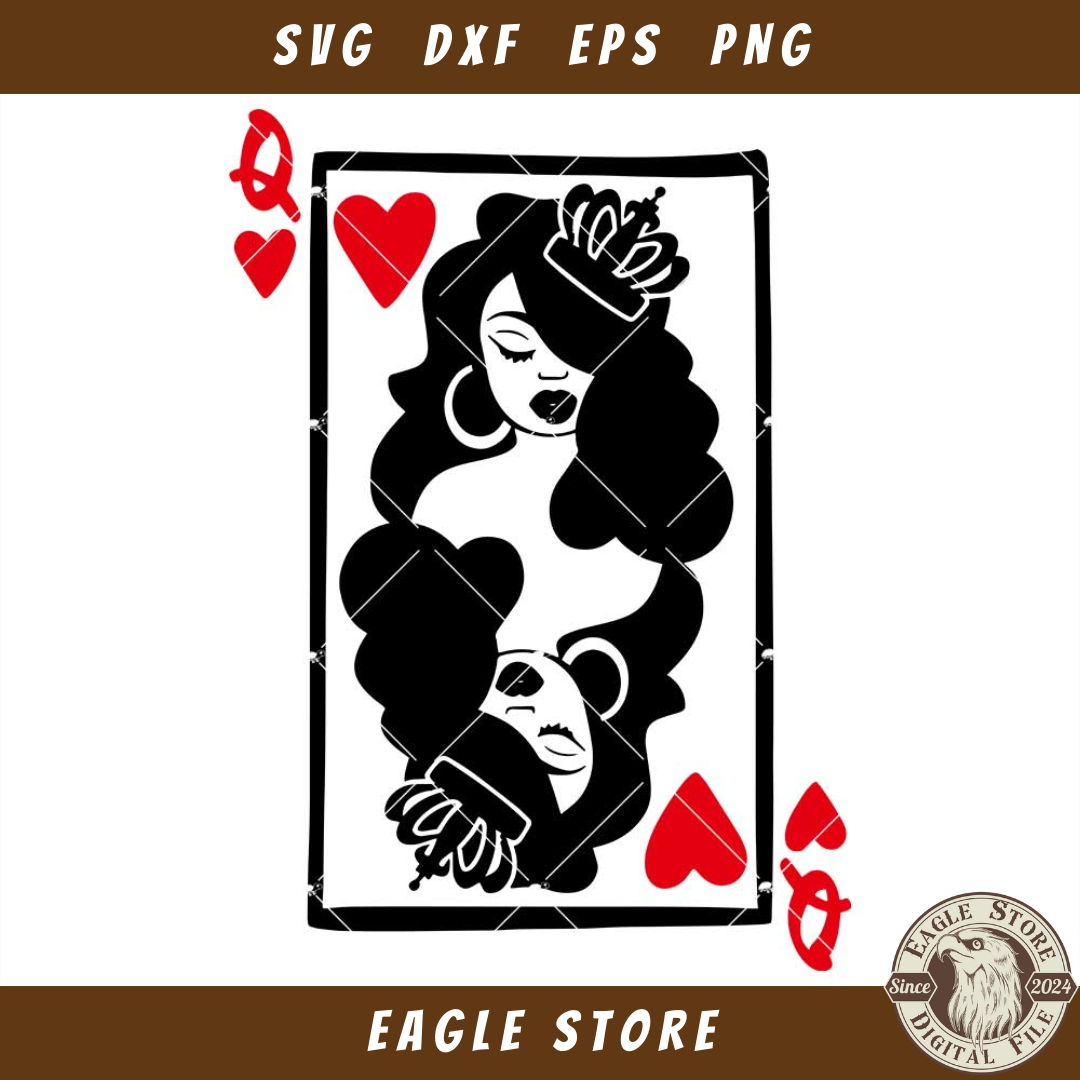 Black Queen Card Svg, Queen Of Hearts Svg, Black History Svg Inspire