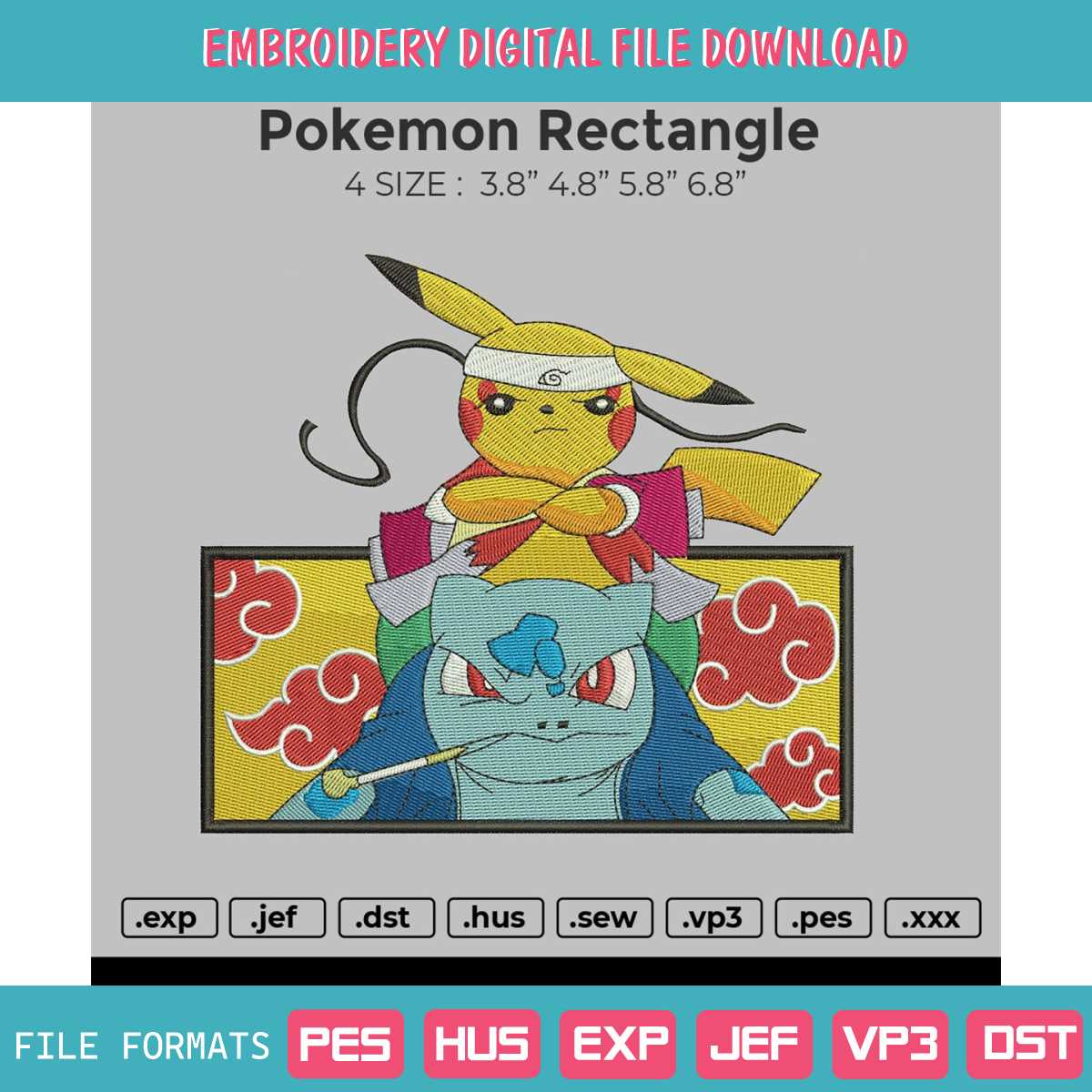 Pikachu And Bulbarsaur Rectangle Embroidery Design Download - Inspire ...