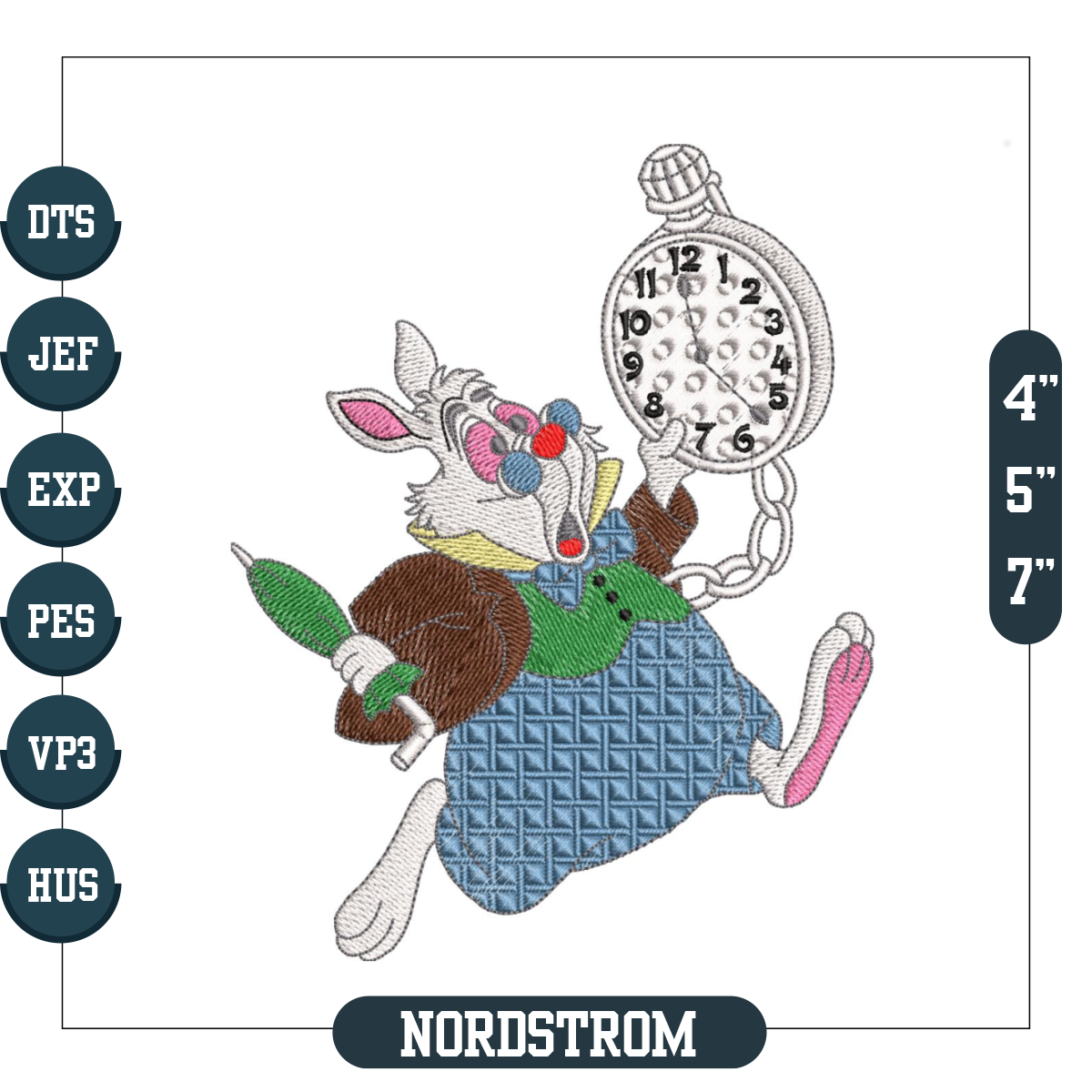 Mr. White Rabbit Clock Being Late Embroidery | Inspire Uplift