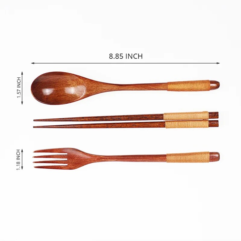 Wooden Chopsticks Fork Spoon Set – Japanese Style Cutlery for Kitchen & Home