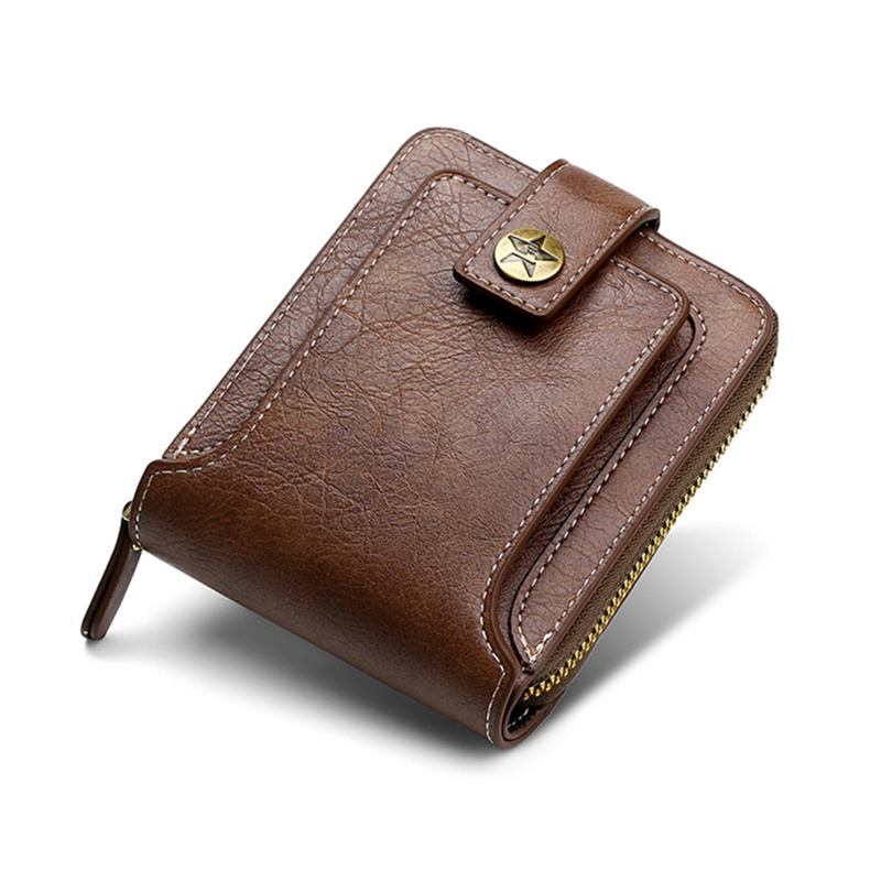 Vintage Men's Wallet PU Leather Short Purse – Durable Zipper Clutch for Men