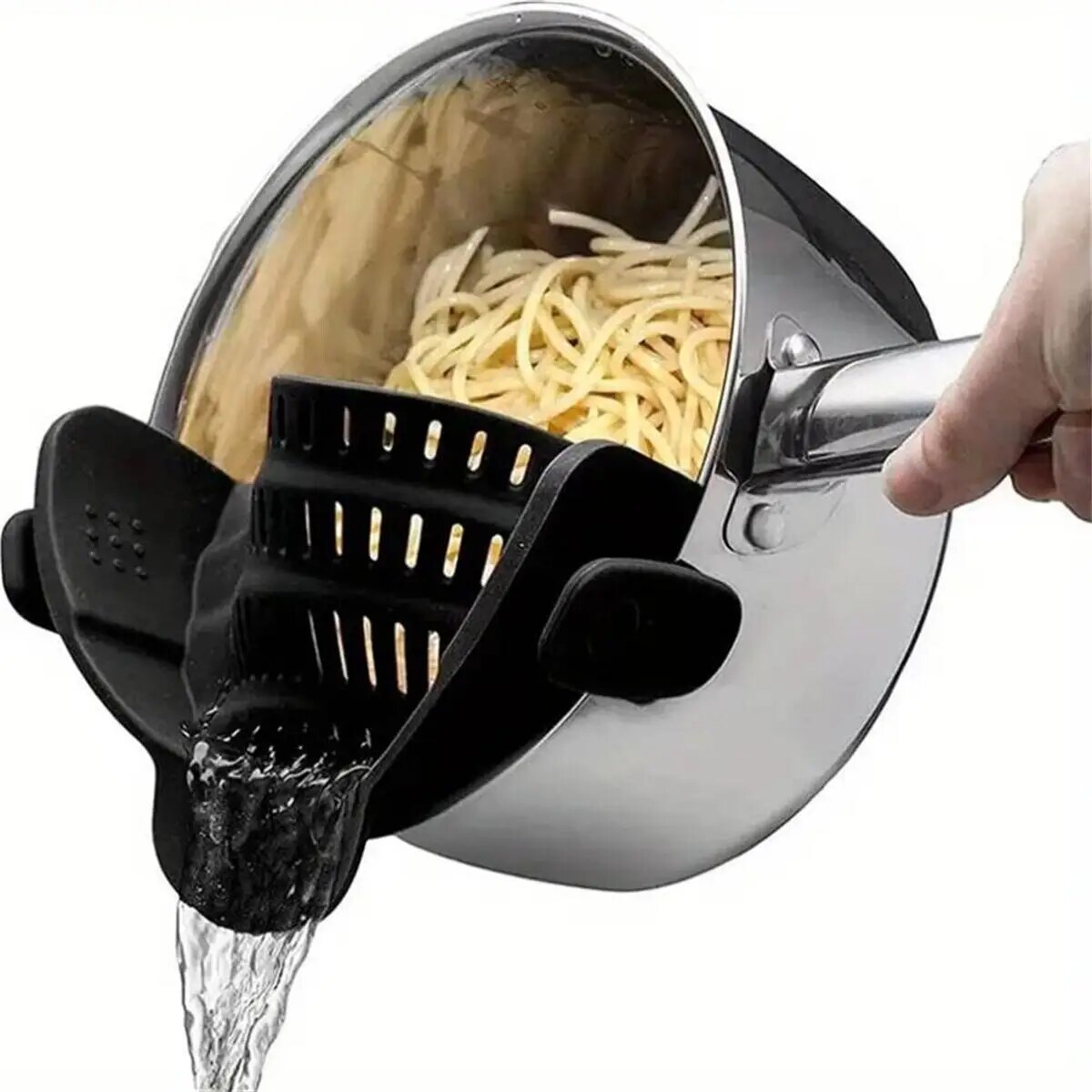Adjustable Silicone Clip On Strainer for Pots, Pans, and Bowls Handheld Drainer for Noodles, Pasta