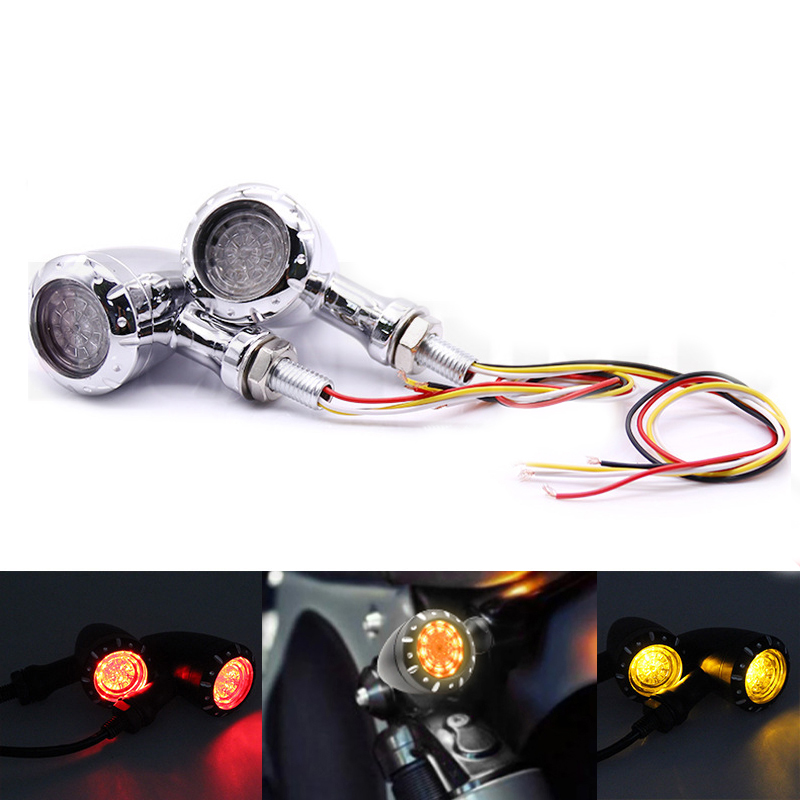 Compact Motorcycle LED Turn Signal Lights Black Chrome Bullet Indicator Lamps for Motorcycle