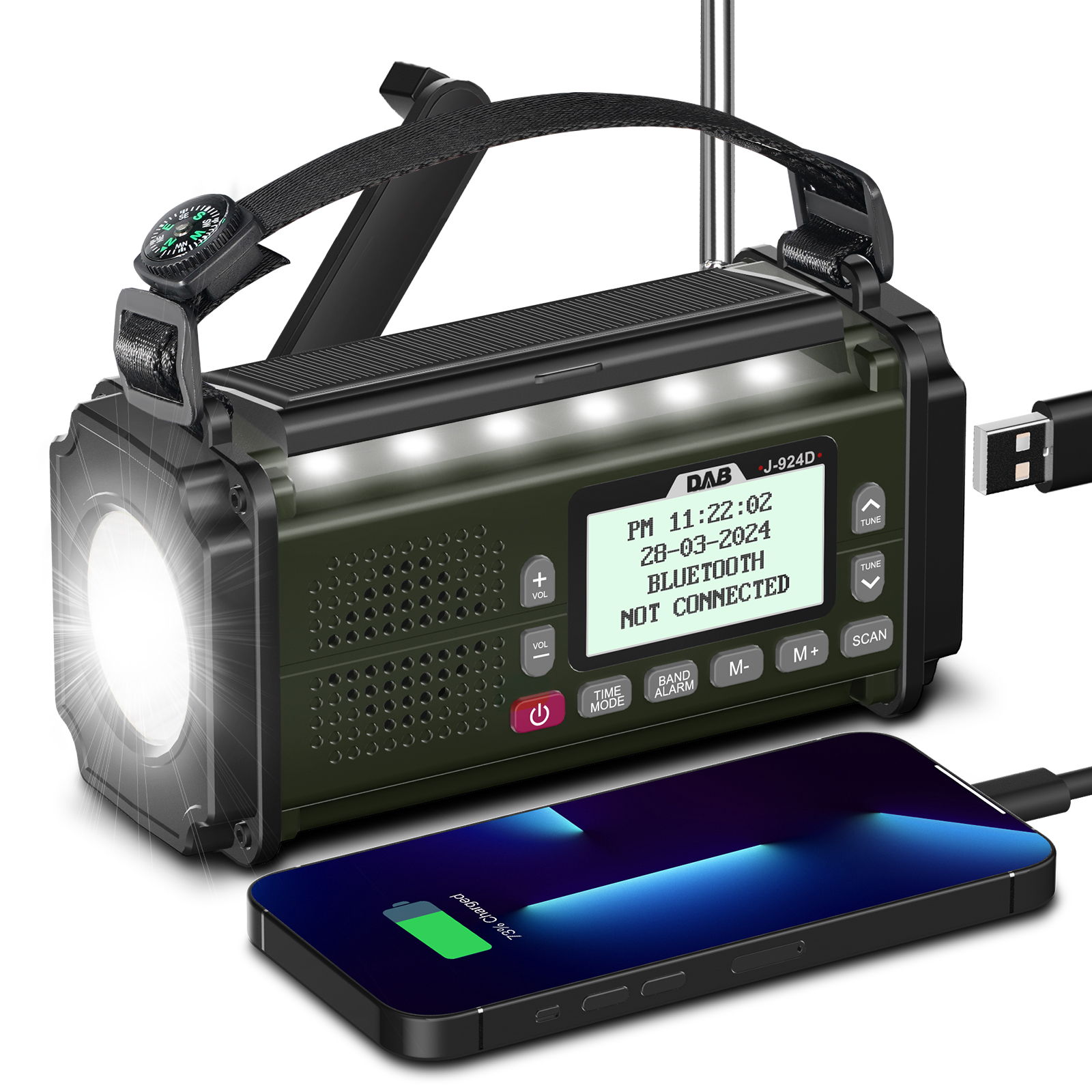 DA Radios FM Bluetooth Speaker Power Bank Emergency Radio with Solar and Hand Crank Charging