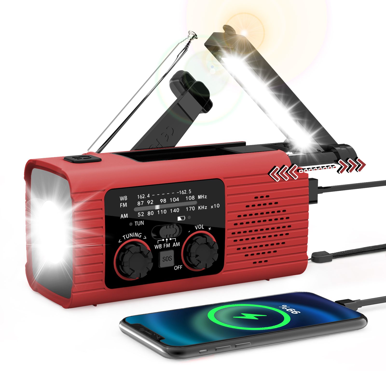 Multifunctional Solar Hand Cranked Radio with Power Bank & Emergency Light
