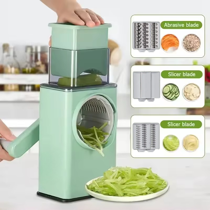 Multi Function Manual Vegetable Slicer with Hand Crank Rotary Cutter & Stainless Steel Blades