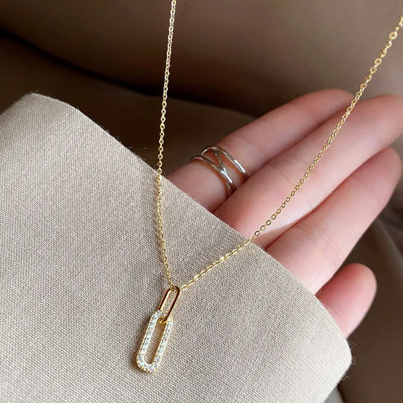 Sterling Silver Geometric Crystal Choker Necklace for Women Gold Plated Elegant Jewelry Gift