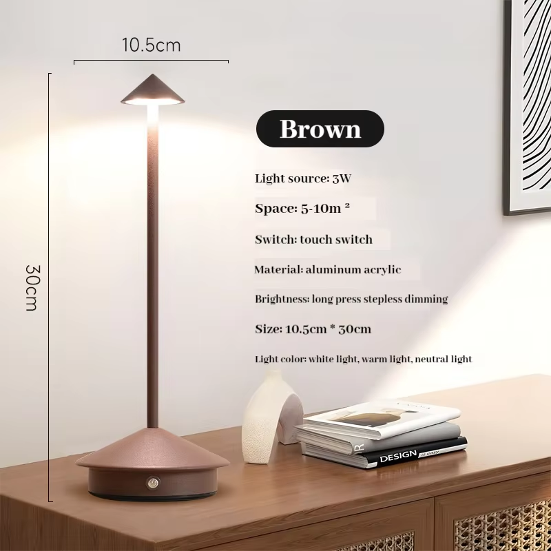 Modern Rechargeable Table Lamp Touch Control Cordless LED Desk Lamp with 3 Color Dimmable Light