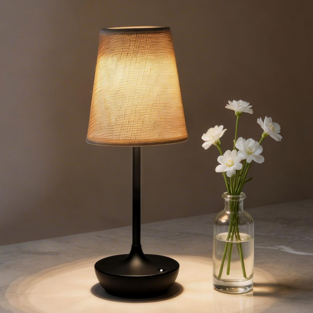 Vintage Cordless Table Lamp Rechargeable LED Bedside Lamp with Fabric Shade and Touch Control