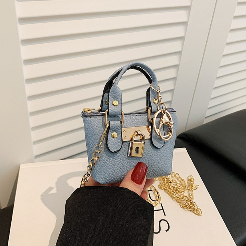 Mini Lock Mini Purse Keychain with Chain Strap Lipstick and Earbud Holder