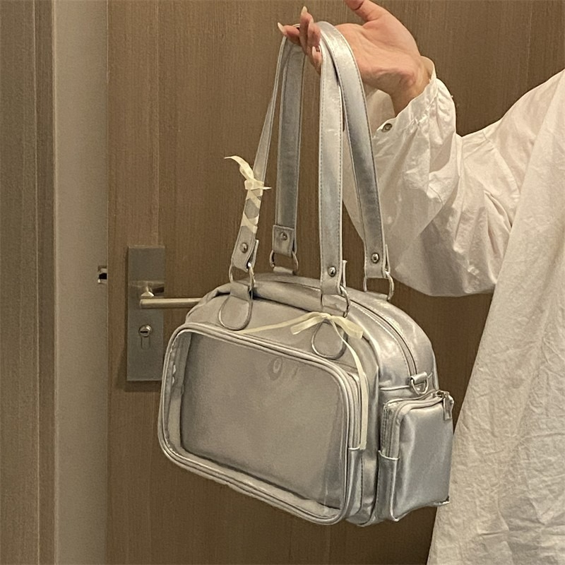 Cute Bow Bowling Bag for Women Versatile Crossbody Shoulder Handbag