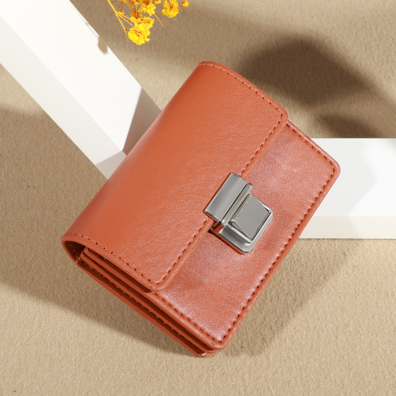 Chic Plaid Womens Short Wallet PU Leather Card Holder Purse with Metal Buckle