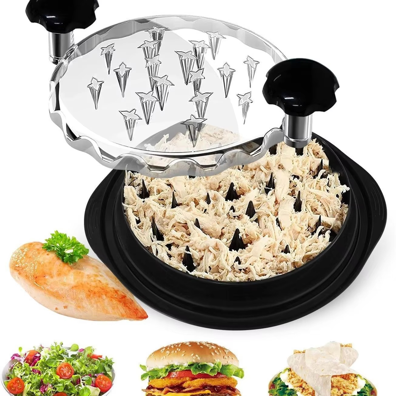 QuickTwist Chicken Shredder Tool with Lid Manual Meat Shredder for Chicken Pork and Beef