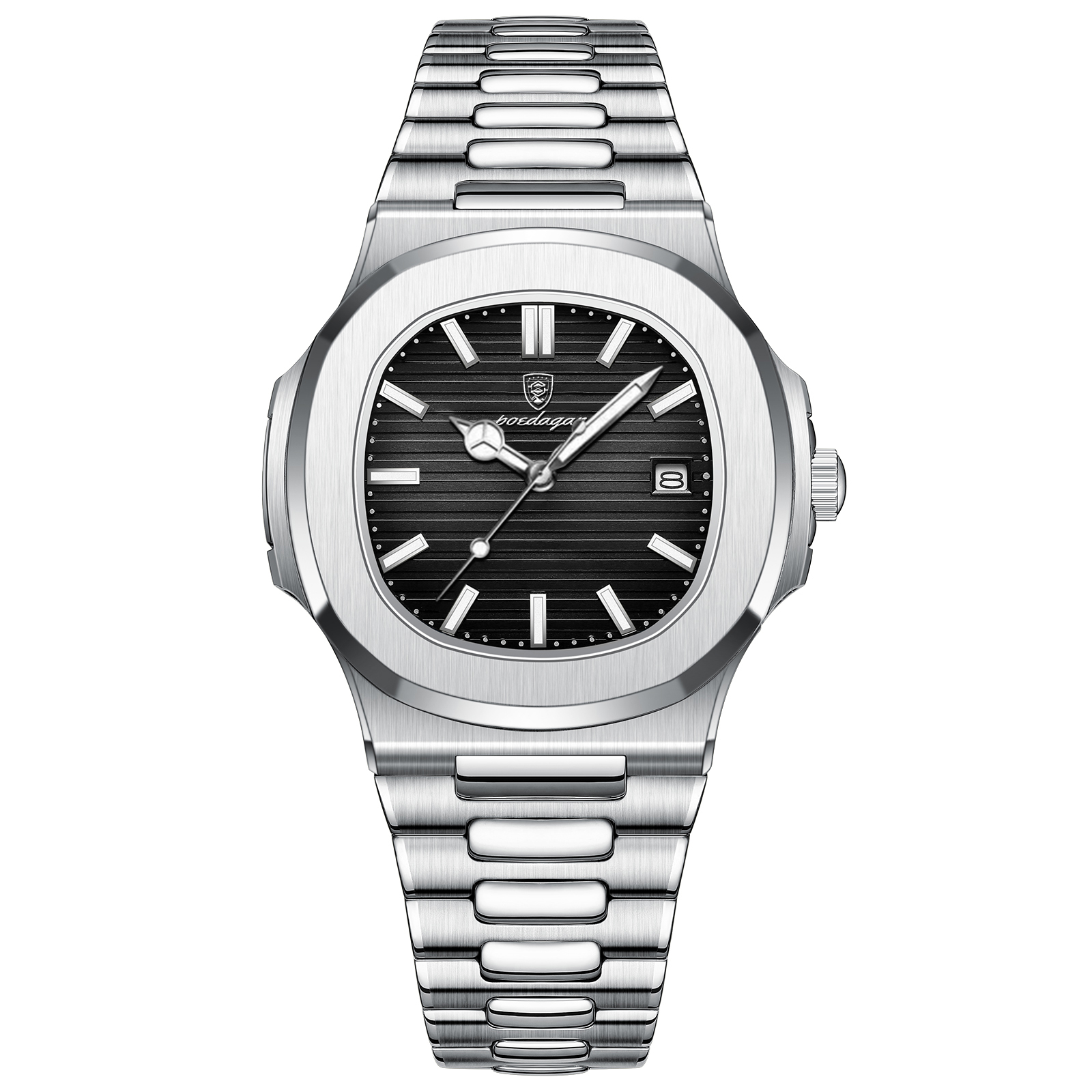 Luxury Square Watch for Men Stainless Steel Quartz Luminous Date Business Watch