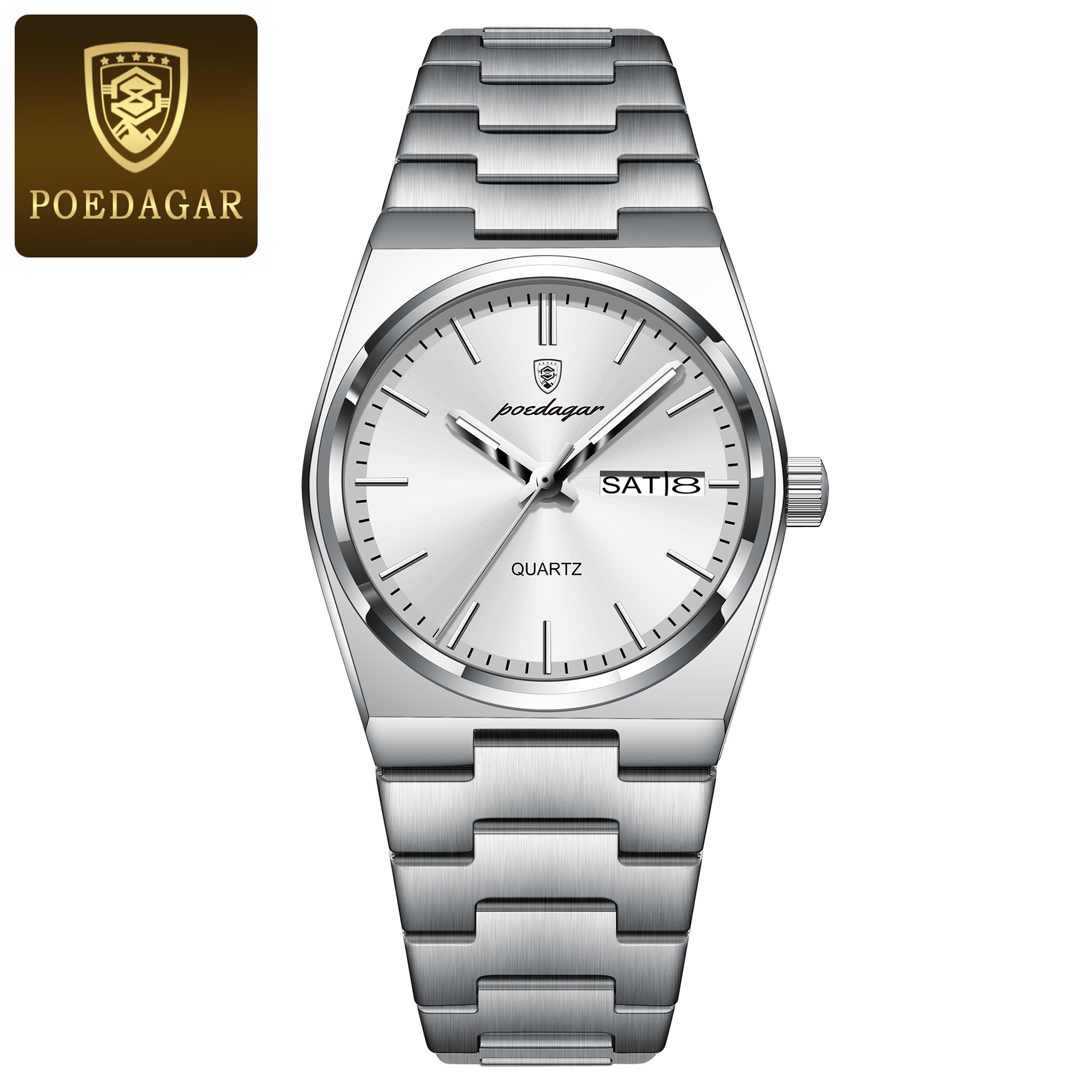 Elegant Womens Quartz Watch with Luminous Hands Date Week and Stainless Steel Band