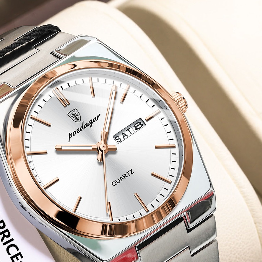 Luxury Mens Quartz Watch Stainless Steel Waterproof Luminous Date Week