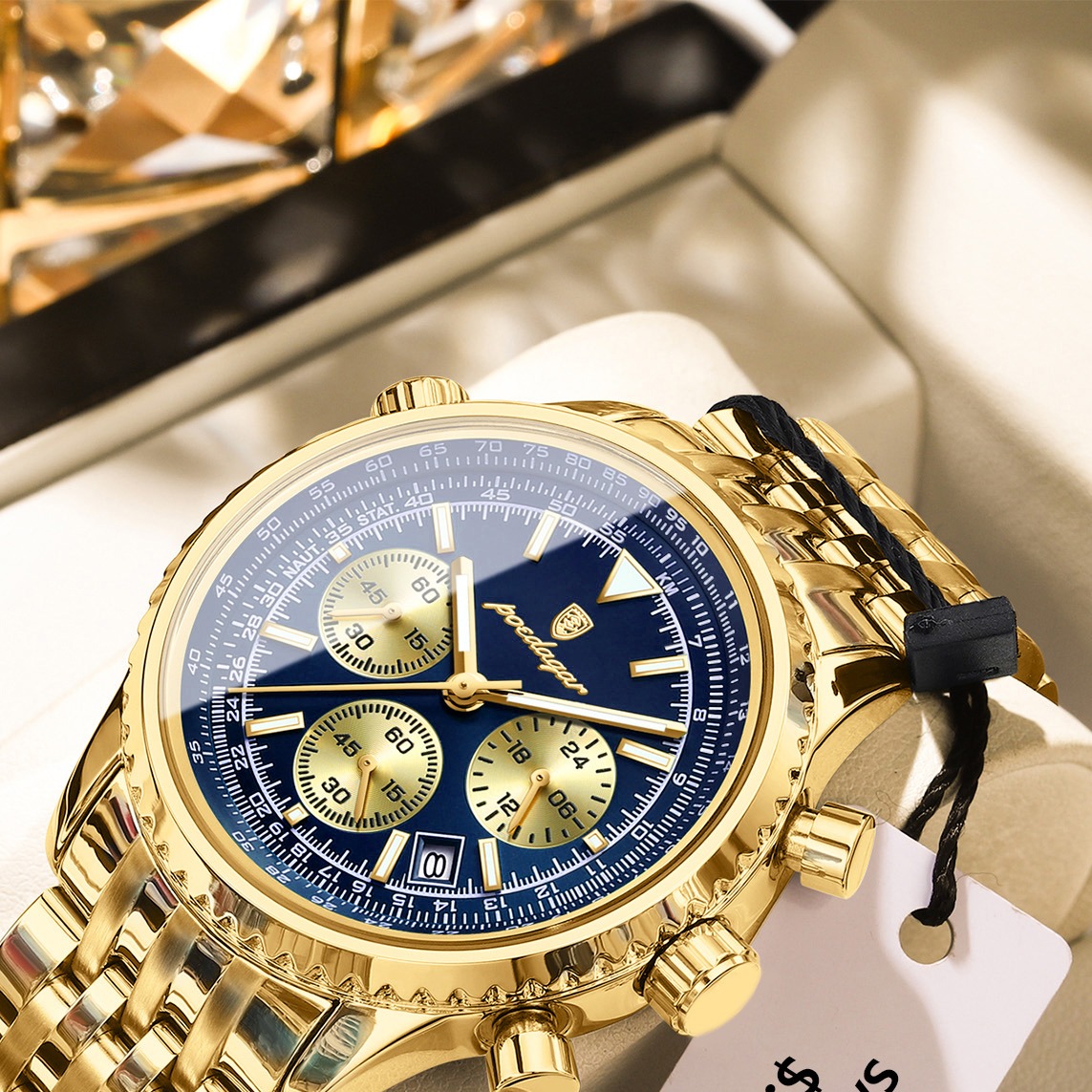 Luxury Chronograph Watch for Men Stainless Steel Waterproof Quartz Watch