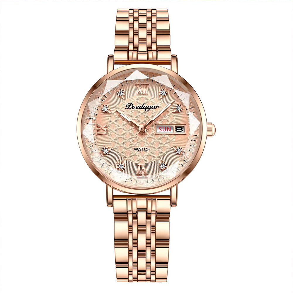 Rose Gold Womens Watch Stainless Steel Waterproof Quartz Watch