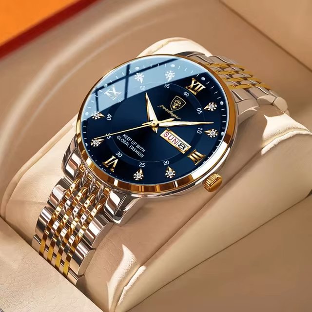 Luxury Mens Quartz Watch Waterproof Luminous Stainless Steel Date Watch