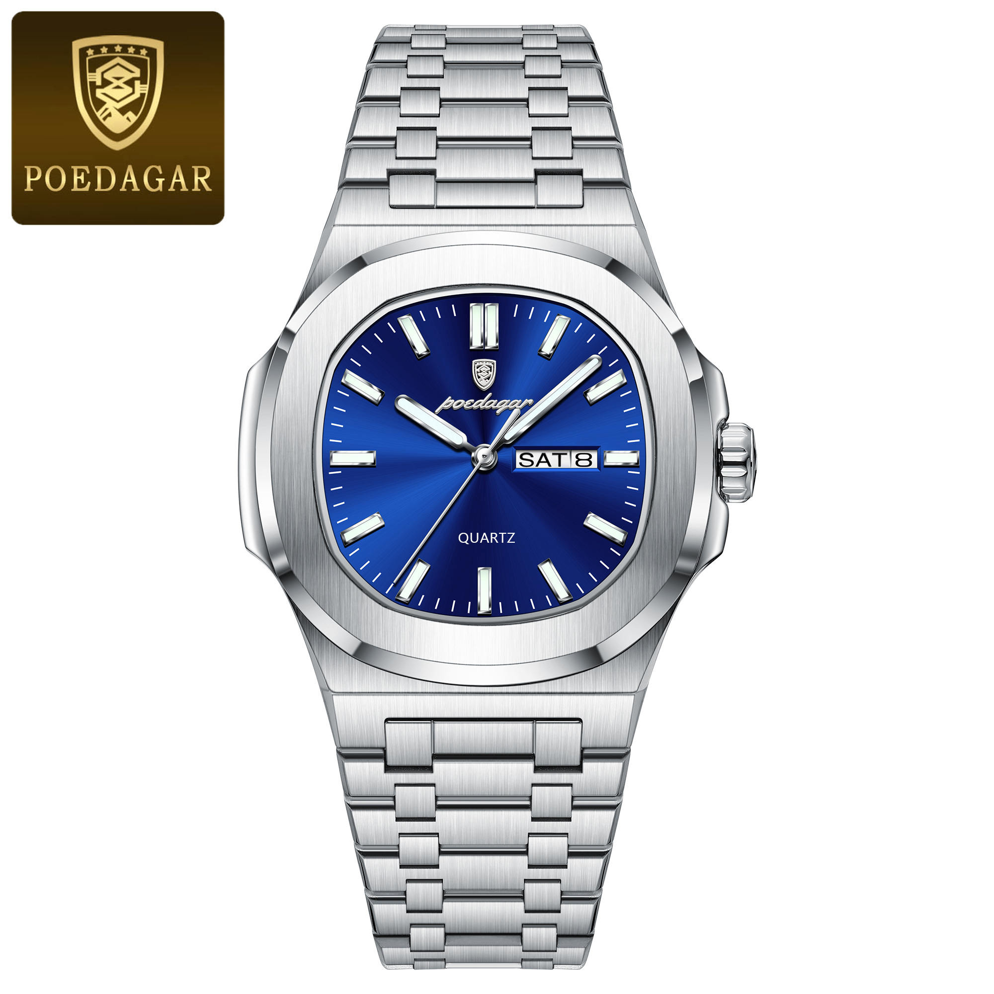 Luxury Mens Quartz Watch Waterproof Luminous Stainless Steel Date Week Watch
