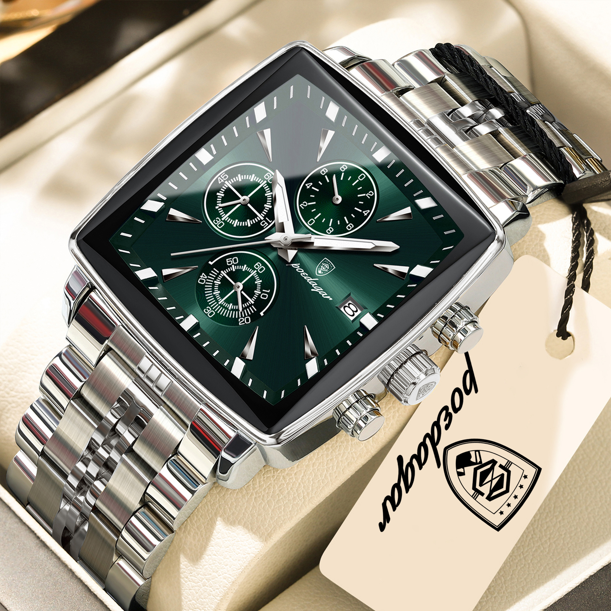 Luxury Mens Chronograph Watch Stainless Steel Waterproof Quartz Watch