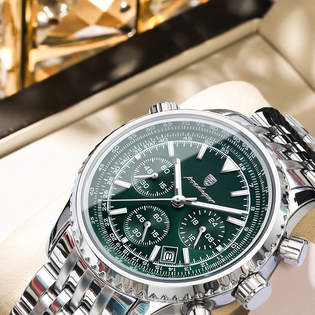 Luxury Mens Chronograph Watch Waterproof Luminous Stainless Steel Quartz Watch