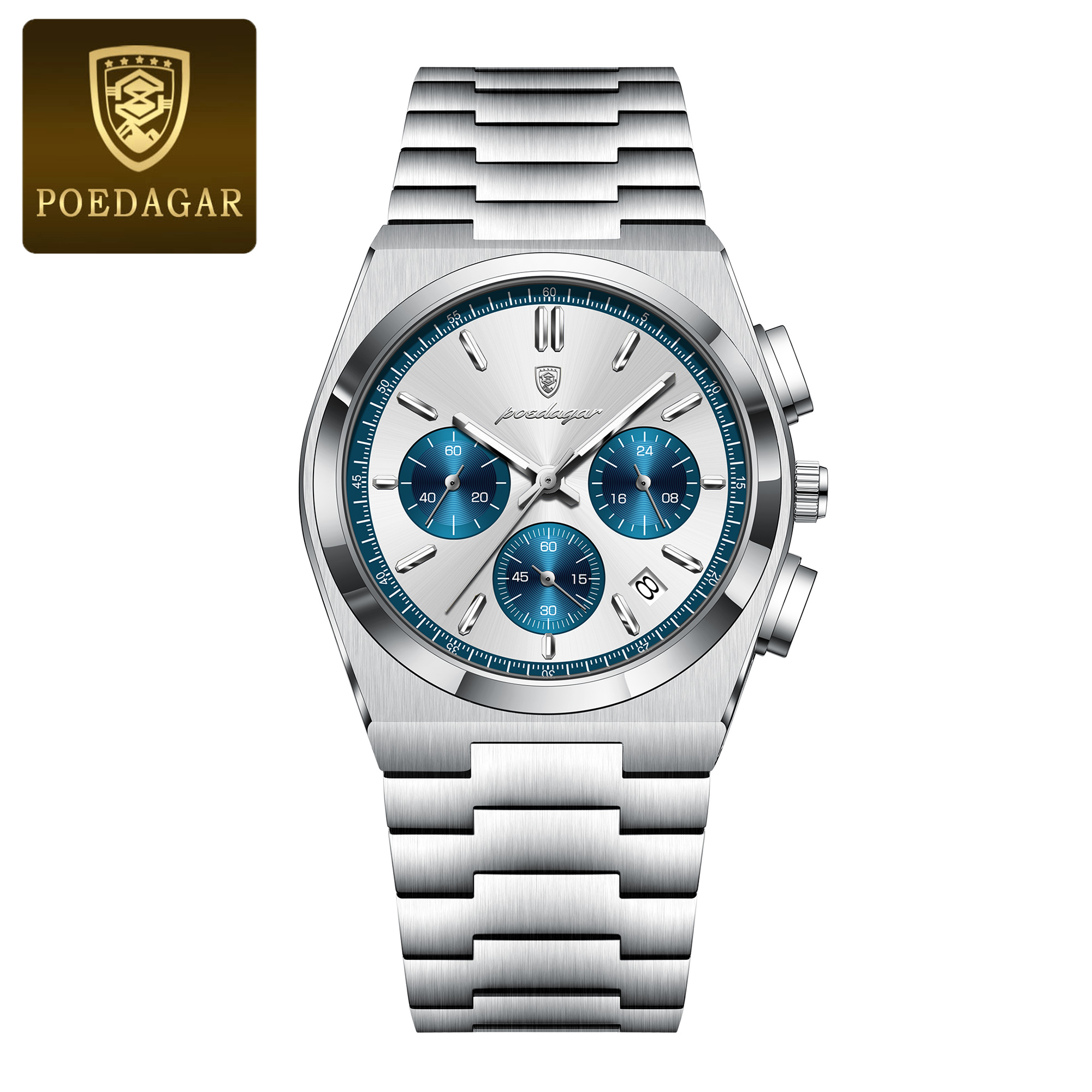 Luxury Chronograph Watch for Men Waterproof Luminous Stainless Steel Quartz Watch