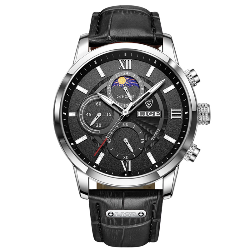 Mens Brown Leather Quartz Watch Water Resistant Business Casual Style