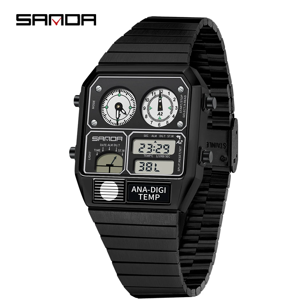 Mens Digital Watch with Thermometer Stopwatch and Dual Time