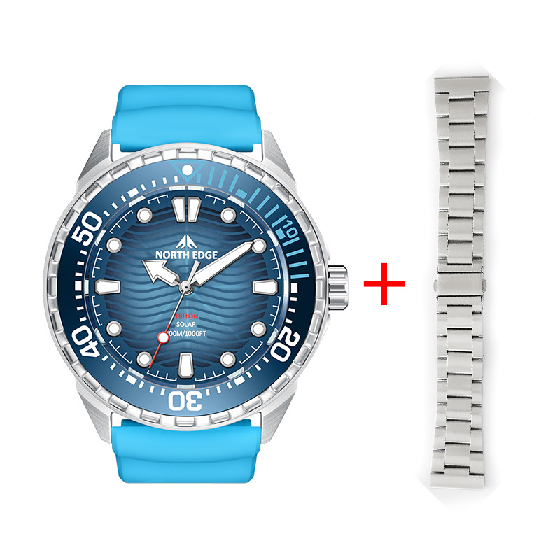 Solar Powered Dive Watch Waterproof Stainless Steel Mens Watch