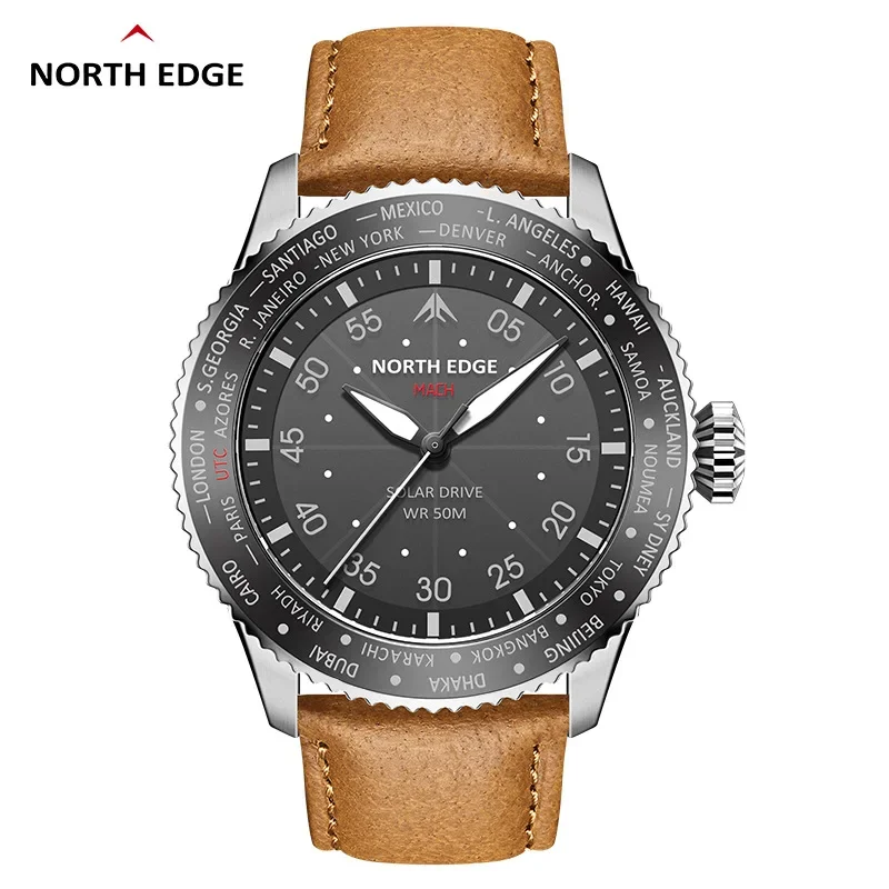 Solar Powered Watch for Men Waterproof Pilot Watch with Luminous Dial