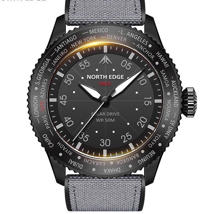 Solar Powered Watch for Men Waterproof Pilot Sports Watch
