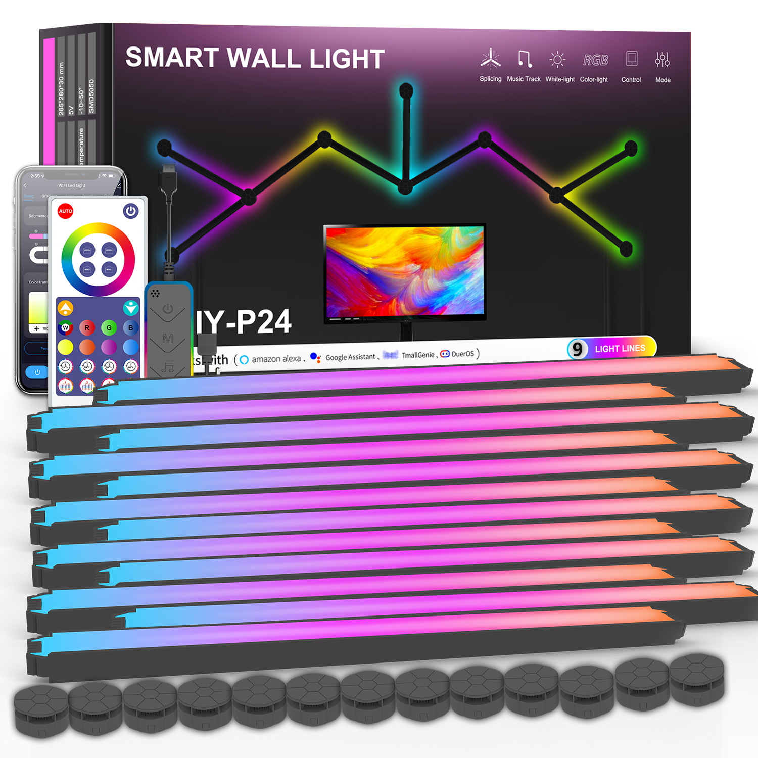 RGB Smart Wall Lights with Music Sync and DIY Modular Design