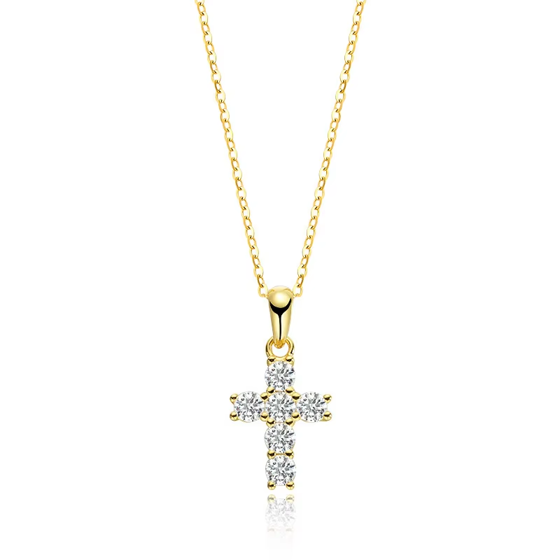 Moissanite Cross Necklace for Women in Sterling Silver