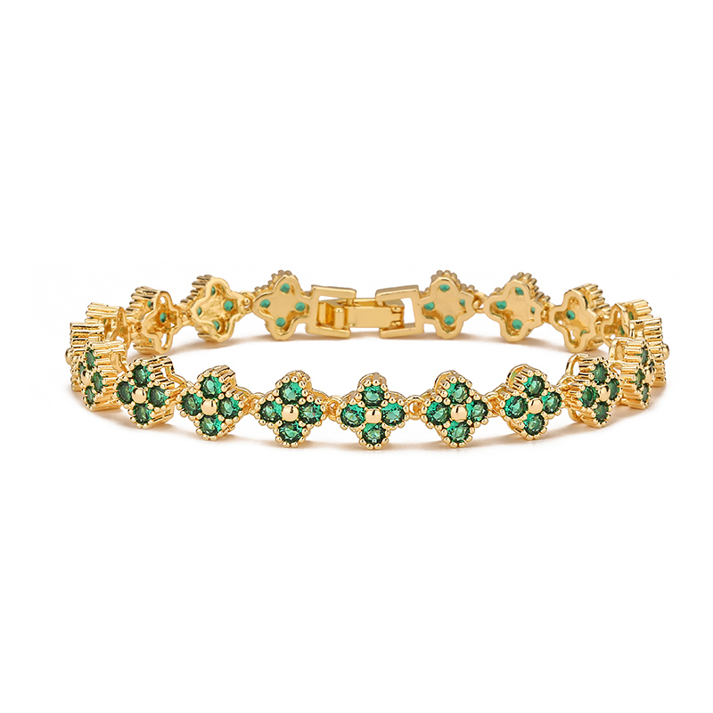 Gold Plated Flower Cubic Zirconia Bracelet for Women