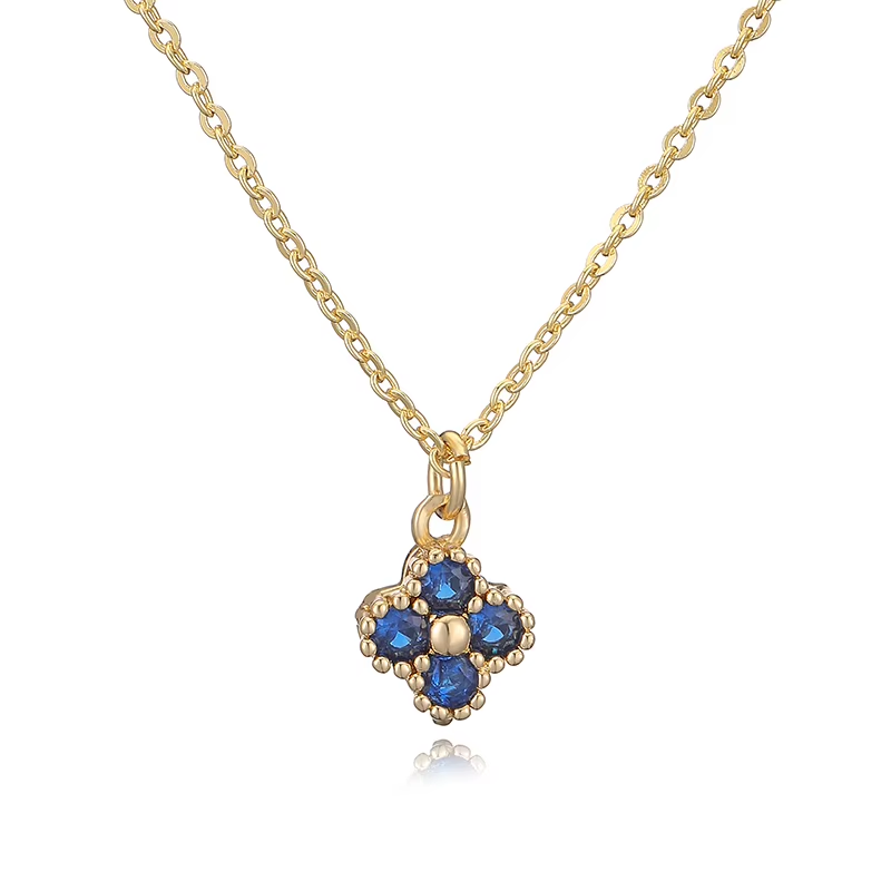 Gold Plated Cubic Zirconia Flower Pendant Necklace for Women