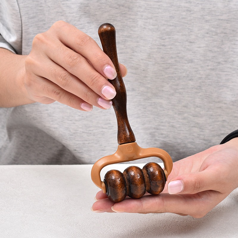 Wooden Massage Roller Handheld Muscle Massager for Neck and Shoulder Relief