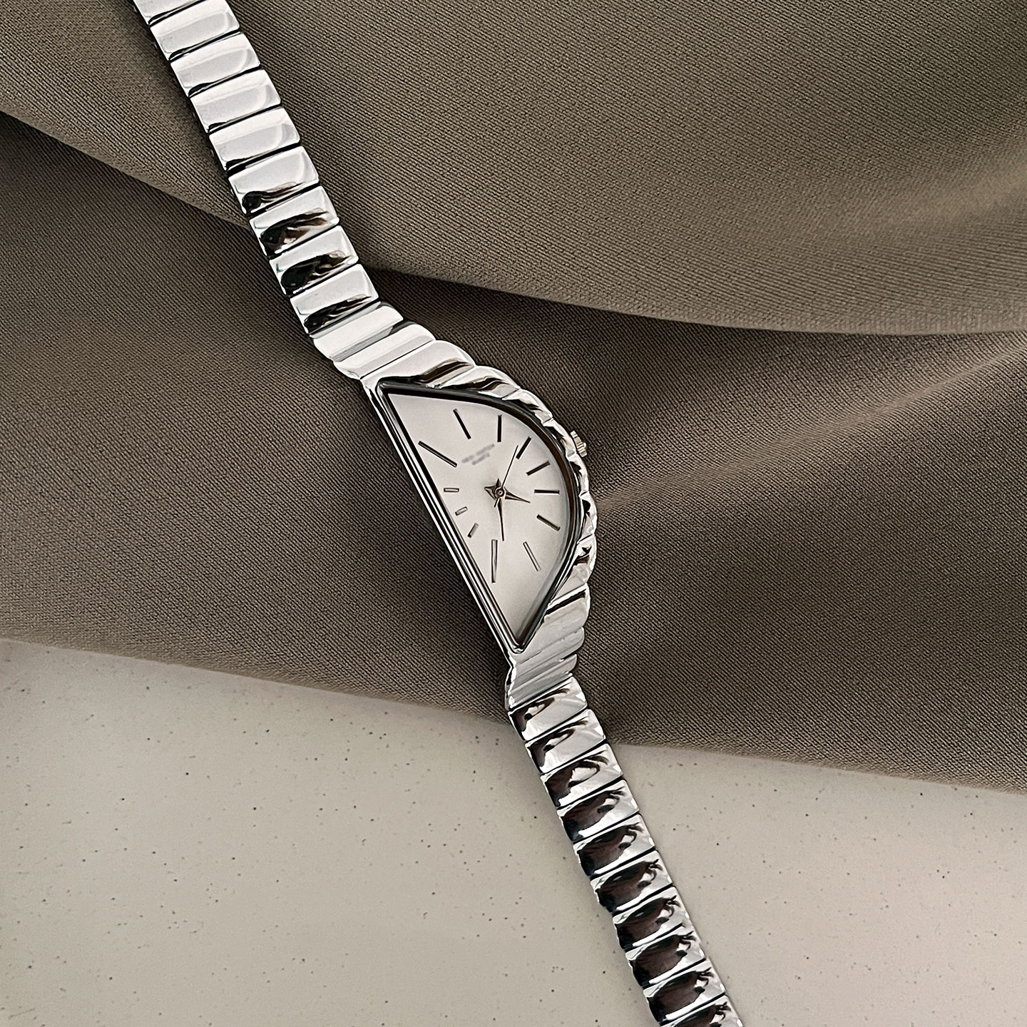 Half Moon Dial Womens Quartz Watch with Stainless Steel Bracelet