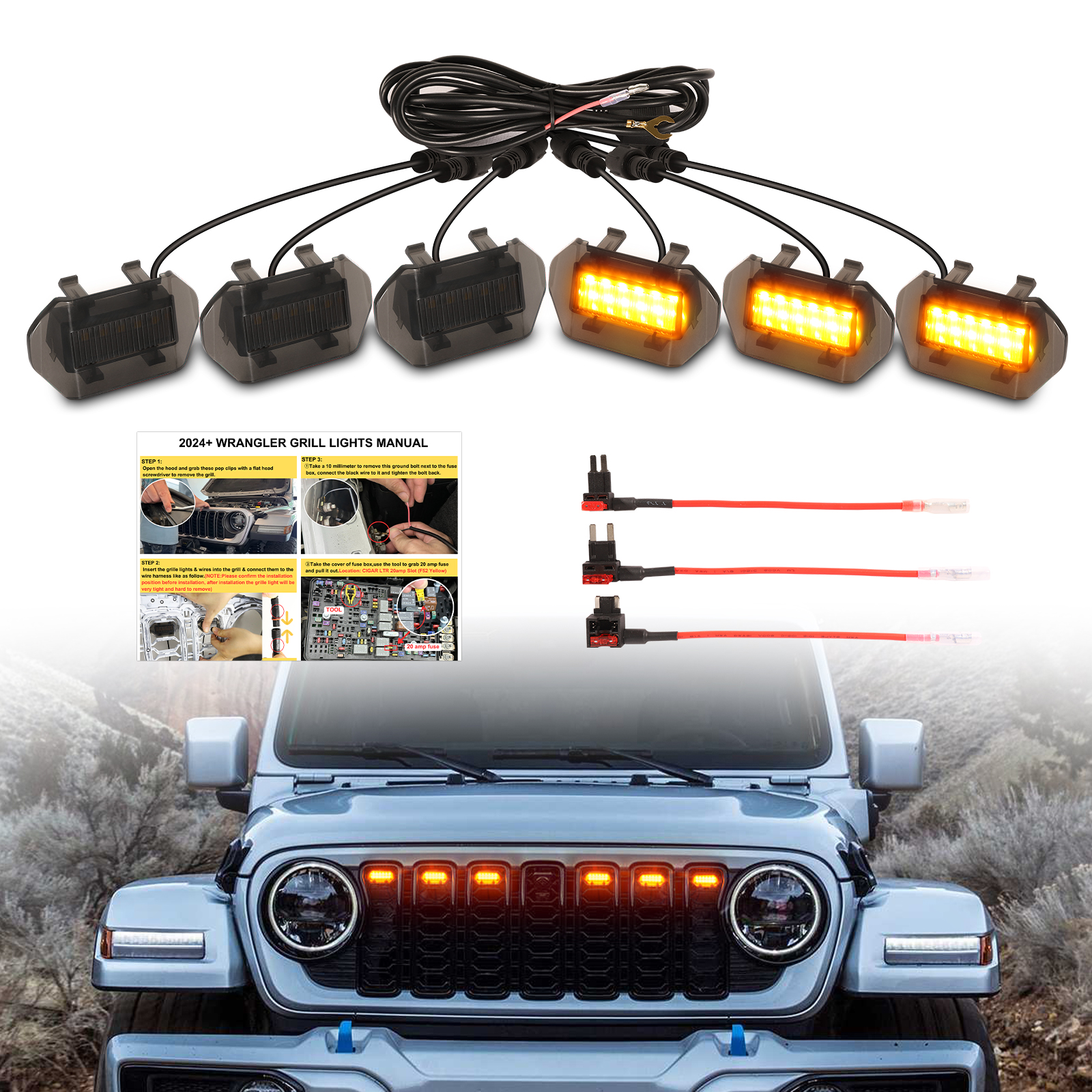 Jeep Wrangler JL LED Grille Lights Front Grill Marker Light Kit