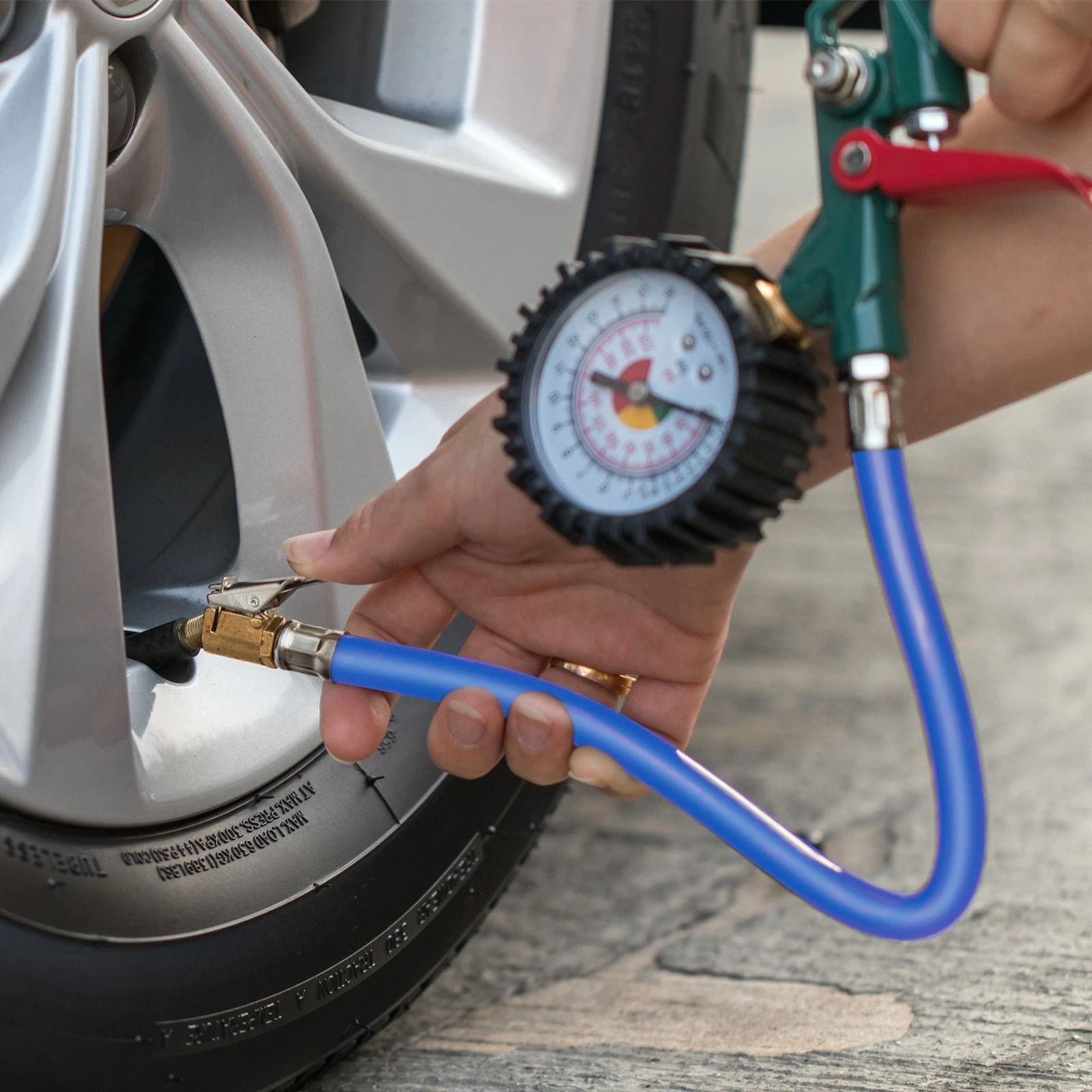 Portable Tire Inflator Hose with Self-Locking Clamps for Air Pumps, Extension Hose