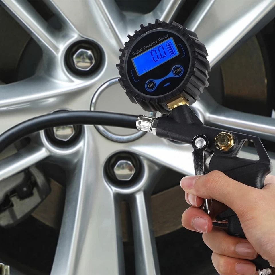 Digital Tire Inflator Pressure Gauge with LCD Display and Air Chuck - Ideal for Cars, Bikes & RVs