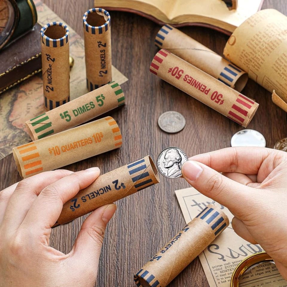 Durable Preformed Coin Wrappers - Assorted Paper Rolls for Easy Coin Sorting