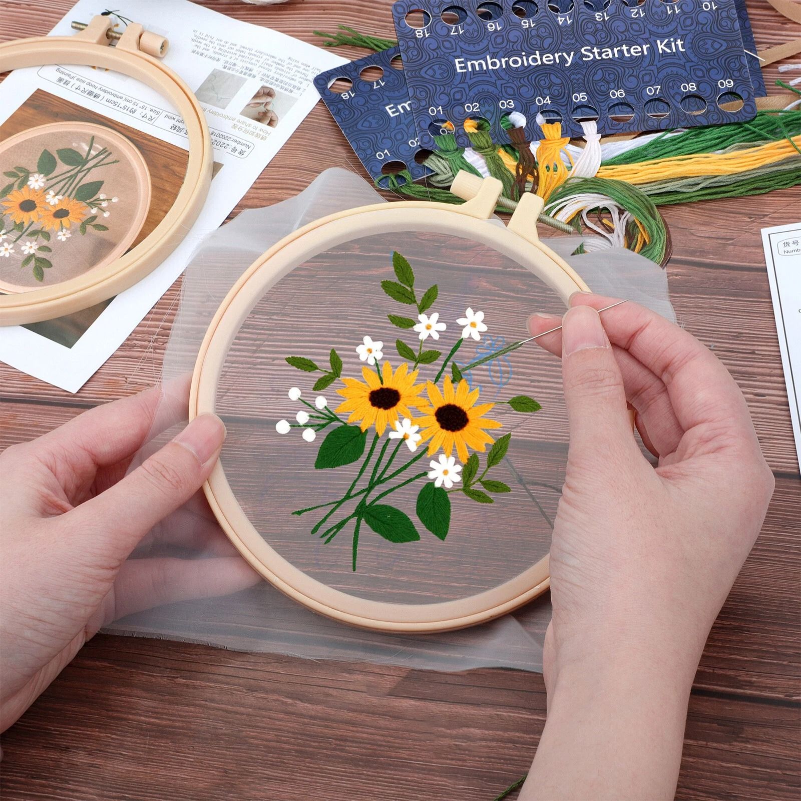 Embroidery Kit for Beginners – Complete Cross Stitch Starter Set with Floral Design and Hoop