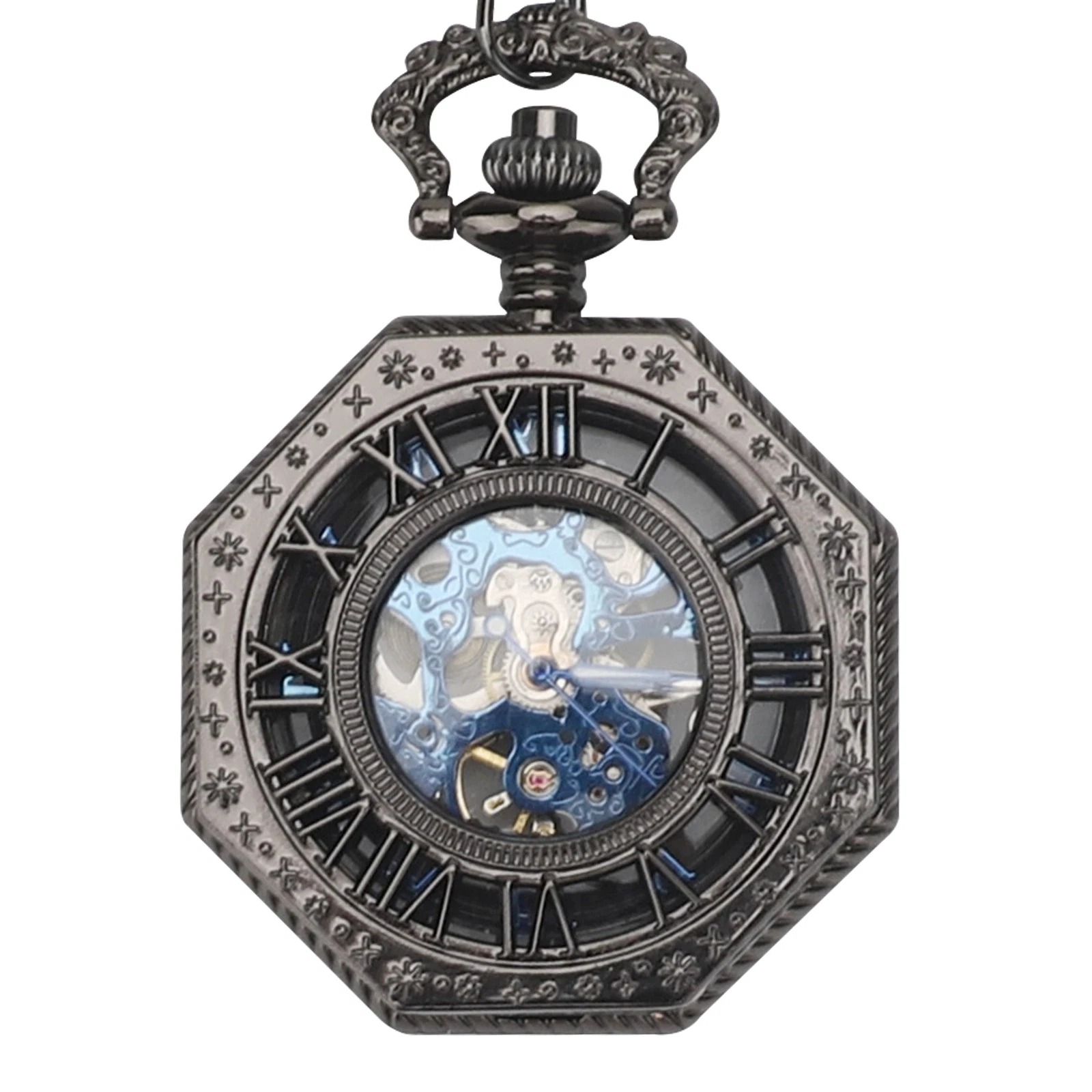 Antique Mechanical Pocket Watch for Men - Octagon Skeleton Dial, Luxury Classic Timepiece