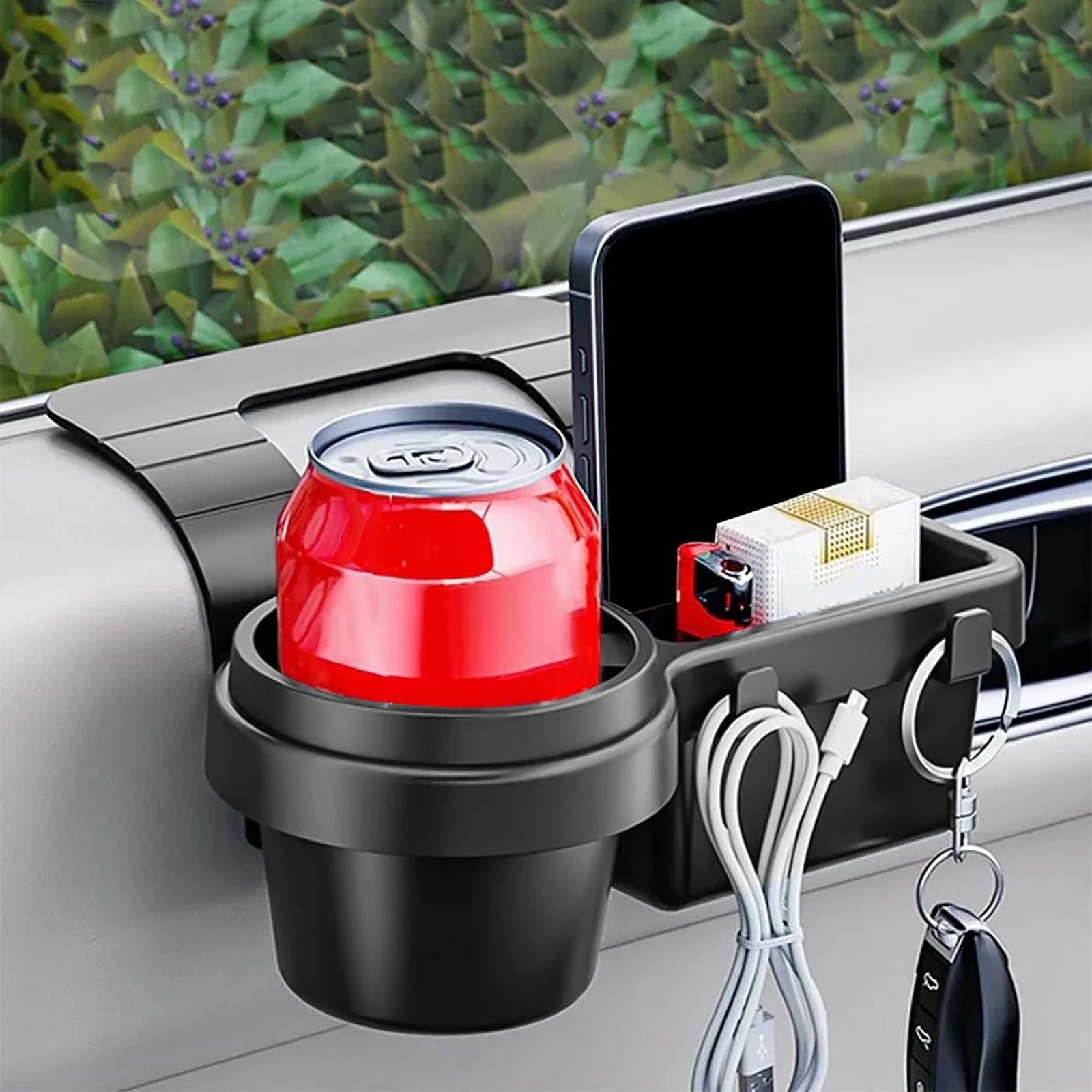 Multifunctional Car Window Organizer - Cup Holder, Phone Slot, and Drink Tray for Car Door Storage