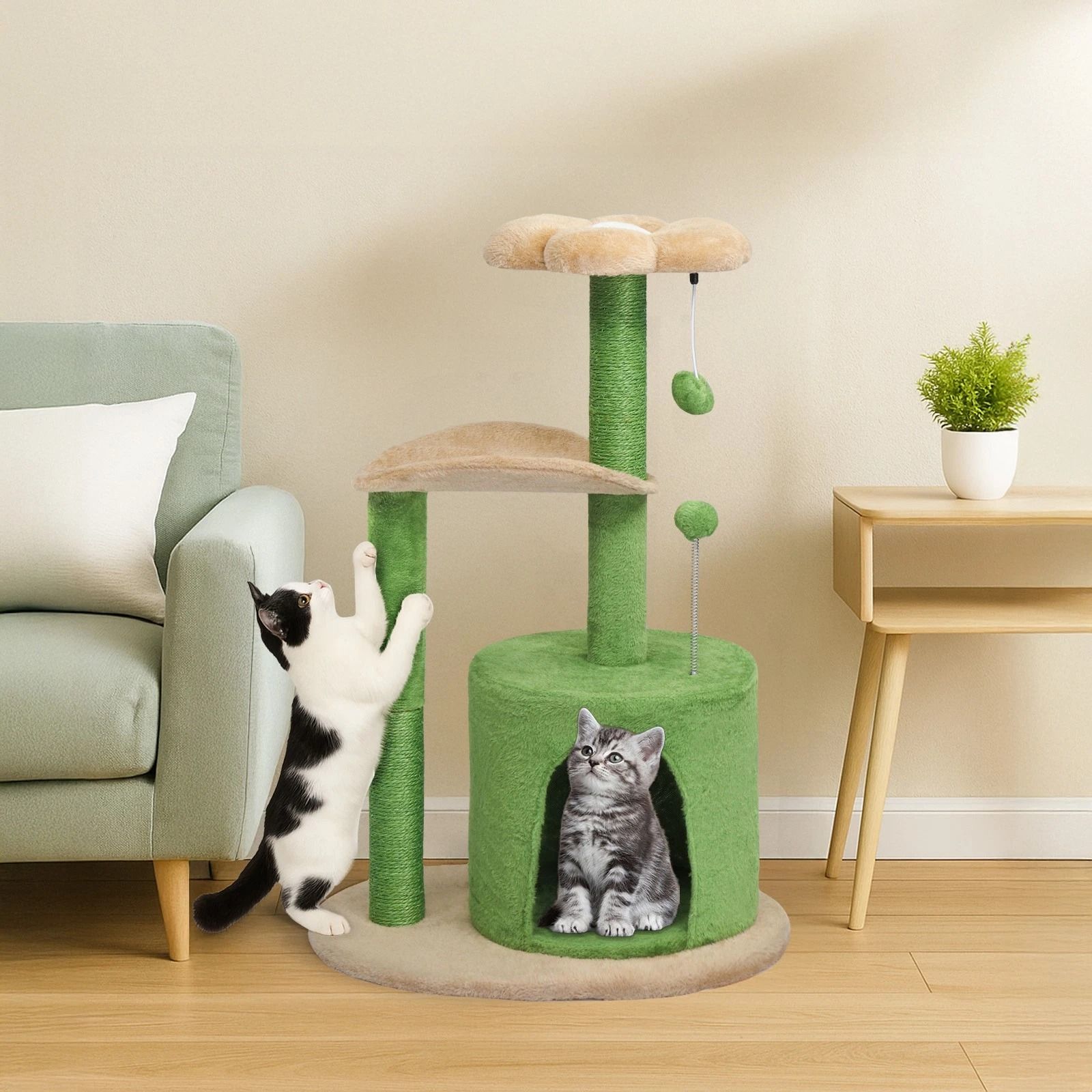Multi-Level Indoor Cat Tree Tower with Scratching Post & Toy Ball