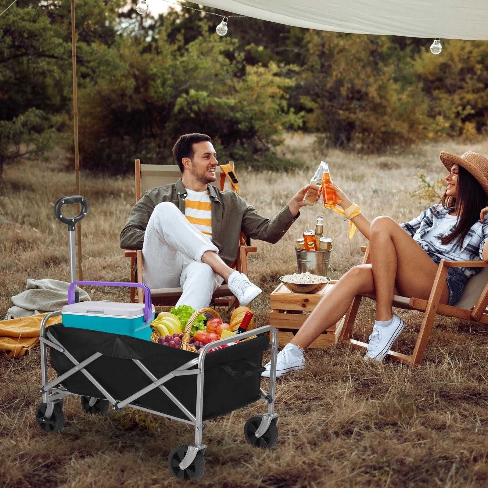 Folding Beach Cart - Collapsible Utility Garden & Shopping Cart
