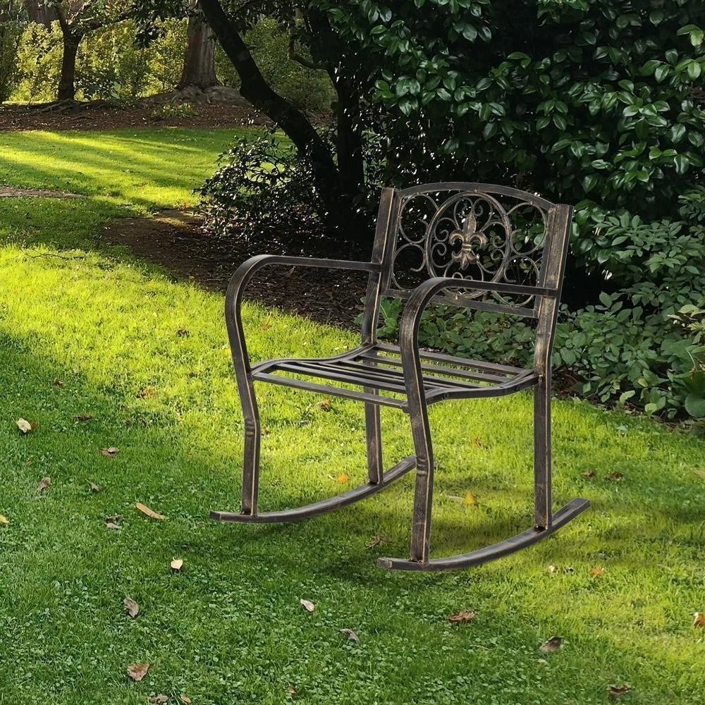 Heavy Duty Metal Double Rocking Chair for Outdoor Patio & Garden Glider Bench